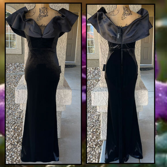 Lulus Black Velvet Off-The-Shoulder Coveted Luxury Maxi Dress Size M - Picture 6 of 10